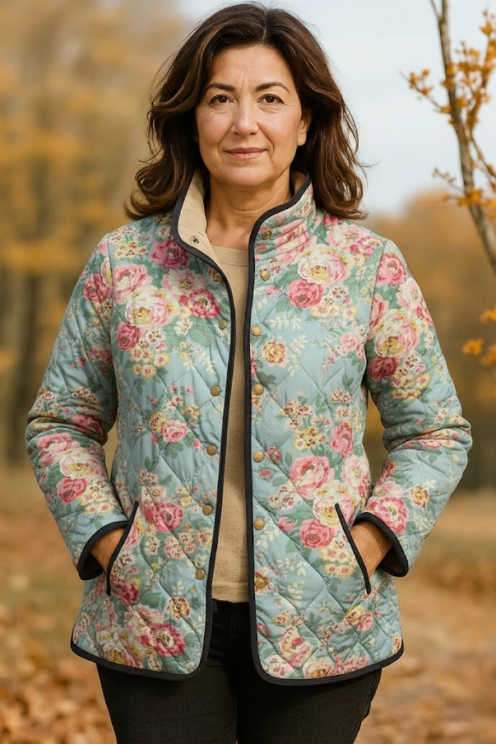 Prošivena ženska jakna s cvjetnim printom