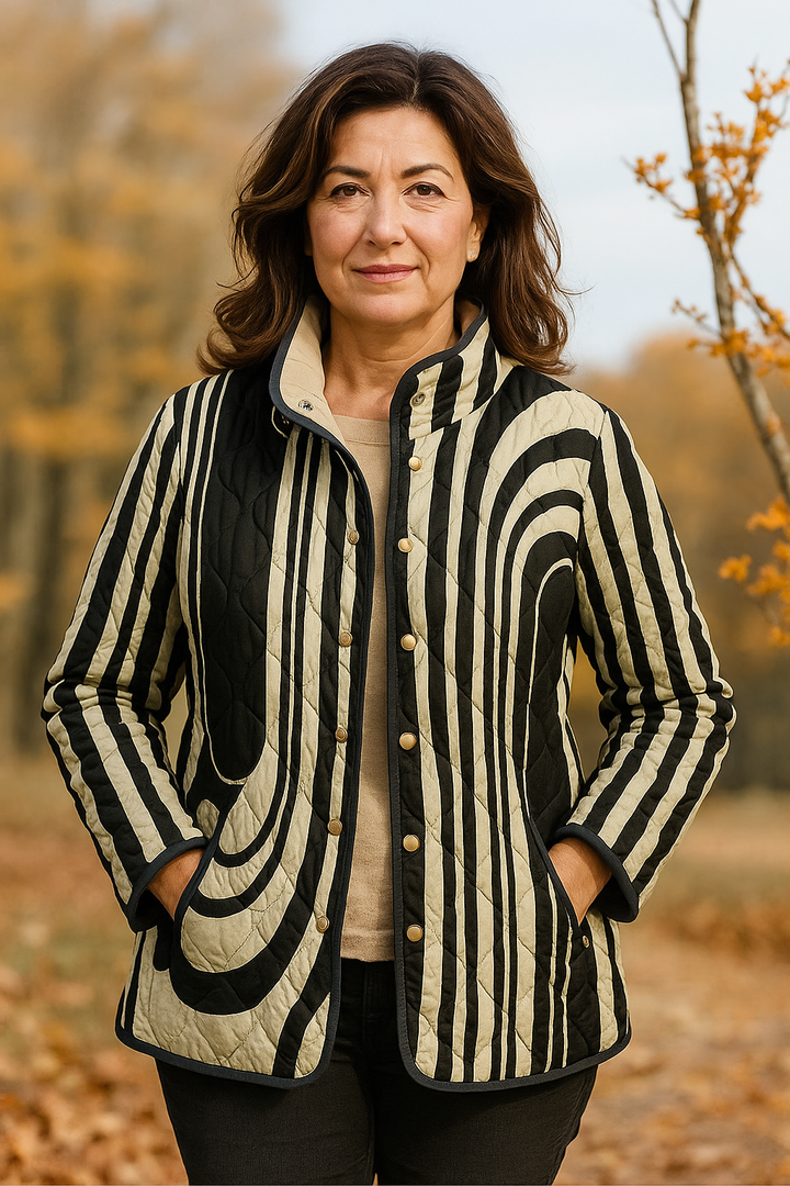 Ženska ležerna prošivena jakna s apstraktnim geometrijskim dizajnom