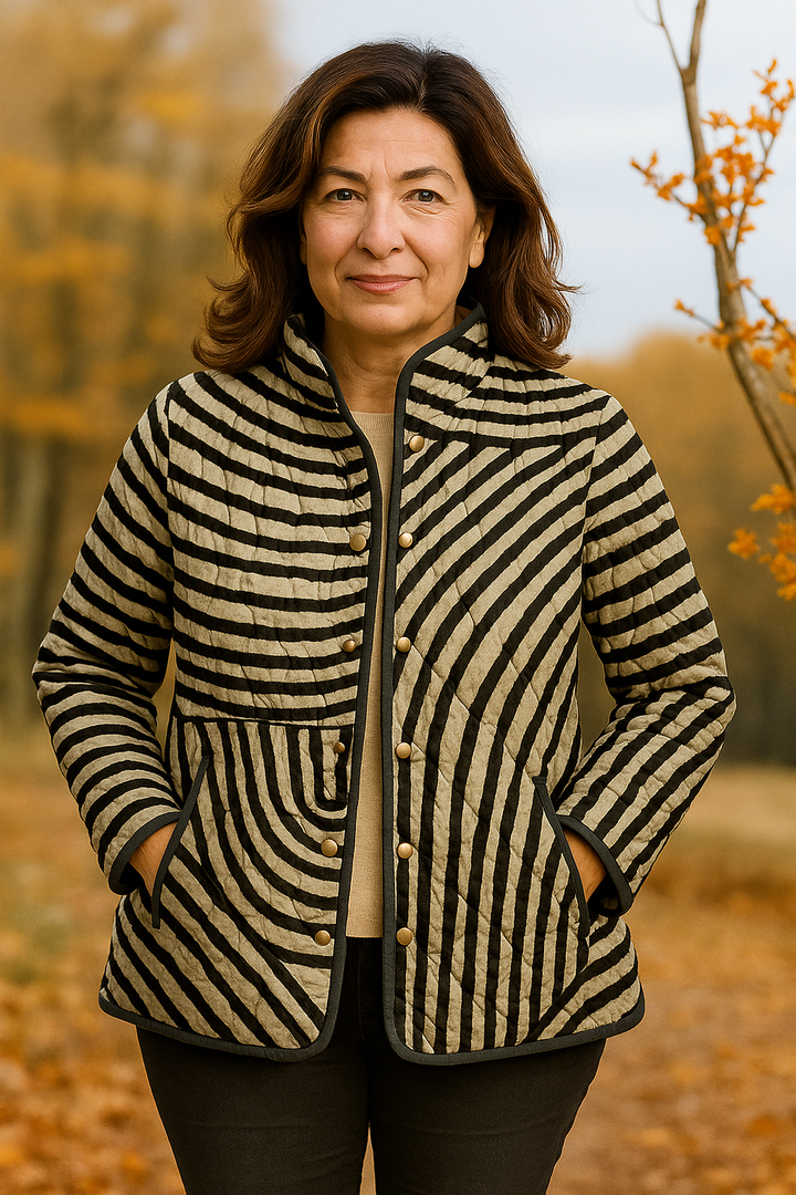 Retro ženska prošivena jakna s ručno crtanim kružnim dizajnom