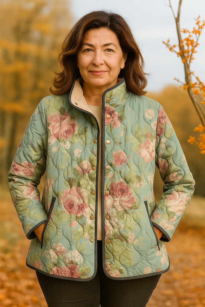 Retro ženska prošivena jakna s cvjetnim uzorkom