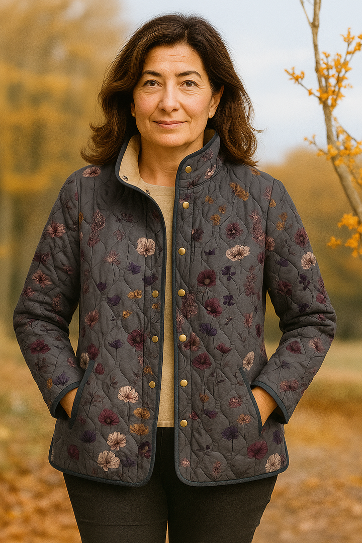 Ženska ležerna prošivena jakna s vintage cvjetnim printom