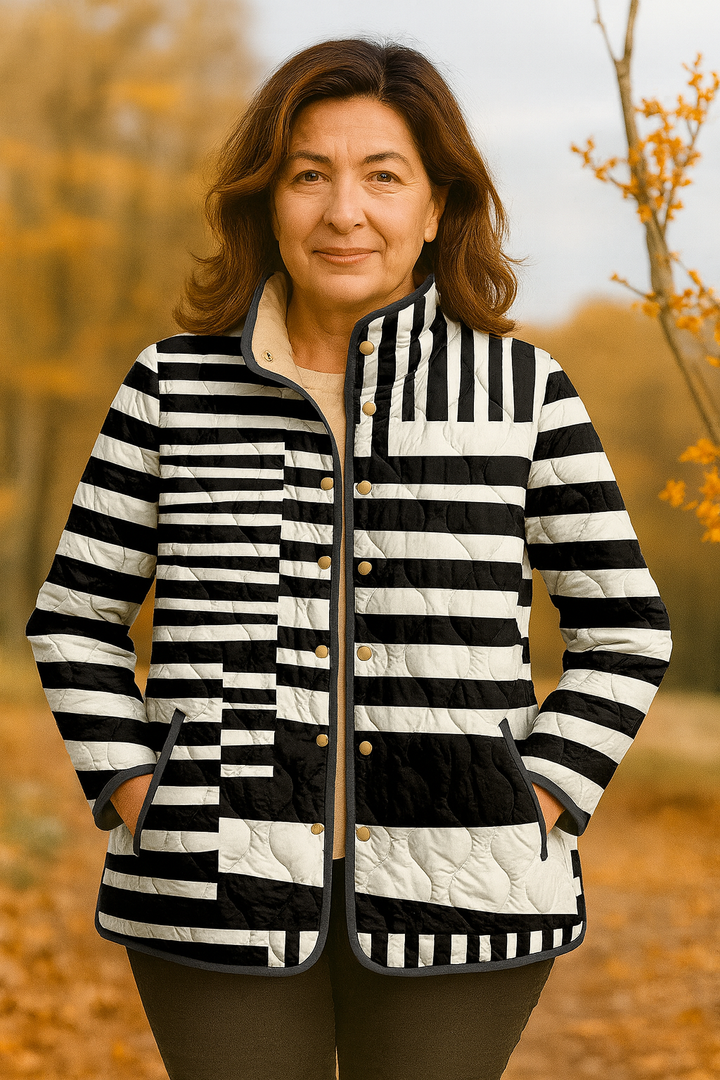 Ženska apstraktna prošivena jakna u crno-bijeloj boji